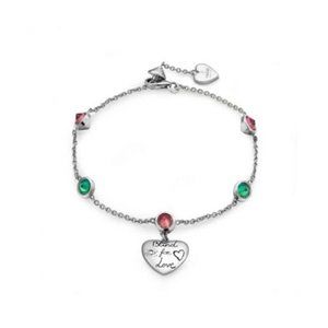 NEW GUCCI Bracelet Chain Blind for Love Heart Pink Green Bijou Silver Ag925 17